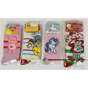 Girls' 80's Cartoon Crew Socks Women's 9-13 Cares Bears Rainbow Brite Lot of 4